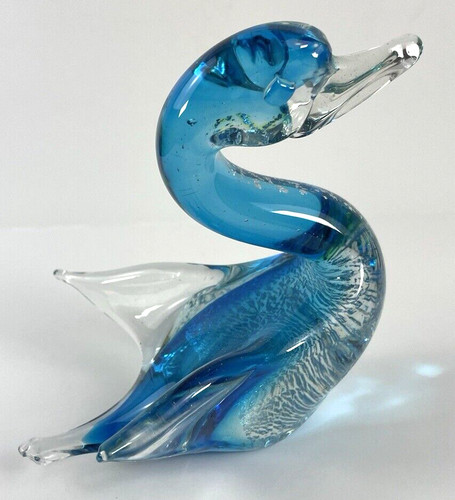 Murano glass swan blue silver - blue,